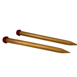 Jumbo Wooden Knitting Needles Natural Brown Red Tips 14 1/3"